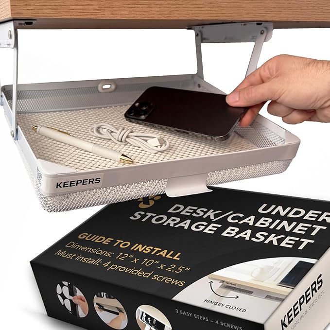 Everything Keeper - Organizer for Home, Kitchen, Bathroom, RV, Small Spaces - Storage Organizers - Compact Metal Basket - Under Cabinet Holder - Easy Install - Holds Strong - 13 x 10 x 2.5 in