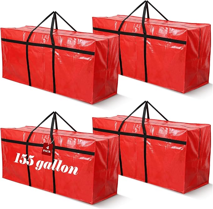 Windyun 4 Pack 155 Gallon Extra Large Moving Bags XXL Heavy Duty Storage Bag with Strong Zipper Handle Jumbo Big Tote Box Foldable for College Dorm Travel Clothes Duffle Blanket Pillow(Red)