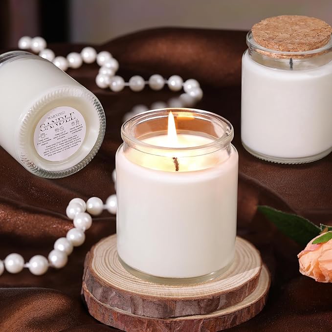 Lanttu 12 Pack Clear Candle Jars for Making Candles, 7.5oz Glass Jars with Wooden Lids and Labels, Candle Making Supplies Candle Containers for Home DIY, Gifts, Table Decor