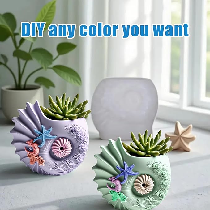 Conch Starfish Resin Molds Silicone Molds - Reusable Classic Design for Casting with Epoxy Resin, Concrete, and Plaster to Create DIY Home Decor, Cosmetic Organizers, and Plant Pots