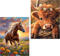 Meothan Diamond Art Kits for Adults, 2 Pack Diamond Painting Kits for Adults, 5D Full Round Drill Paint with Diamond Dots Art Crafts Kits for Home Wall Decor 12x16 Inch Highland Cow and Horse