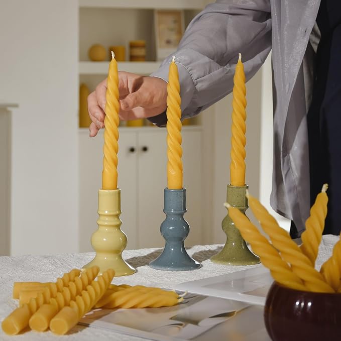 DEYBBY 7 inch Spiral Beeswax Candles Set of 6 - Dripless and Smokless Twisted Pure Bees Wax Candle for Home Decor & Gift Any Occasions