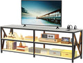 Lvifur LED TV Stand for 65 70 75 inch TV, Auto Sensor Entertainment Center with RGB Dimmable Lights, TV Console Table with Open Storage Shelves and Metal Frame (White)