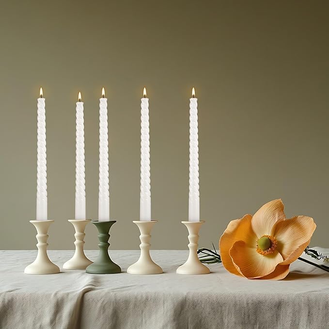 12 Pack White Taper Candles - Premium Spiral Twist Wax Candles, Smokeless & Unscented Elegant for Dining, Weddings, and Home Decor High-end Restaurant Mood Lighting