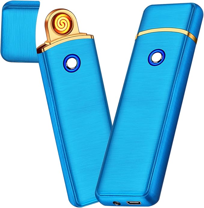 Electronic Lighter, Smart USB Rechargeable Lighter, Cool Electric Lighter Portable Dual Sided Ignition Windproof Flameless Lighter Lightweight Plasma Lighter for Indoor Outdoor(Blue)