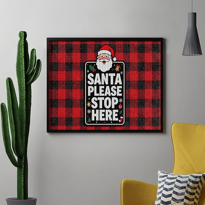 AIVKIEJK Diamond Painting Kits for Adults - Holly & Stars, Santa Please Stop Here Painting DIY 5D Full Drill Diamond Dots Paintings with Diamonds Gem Art and Crafts Home Decor 16"x20"