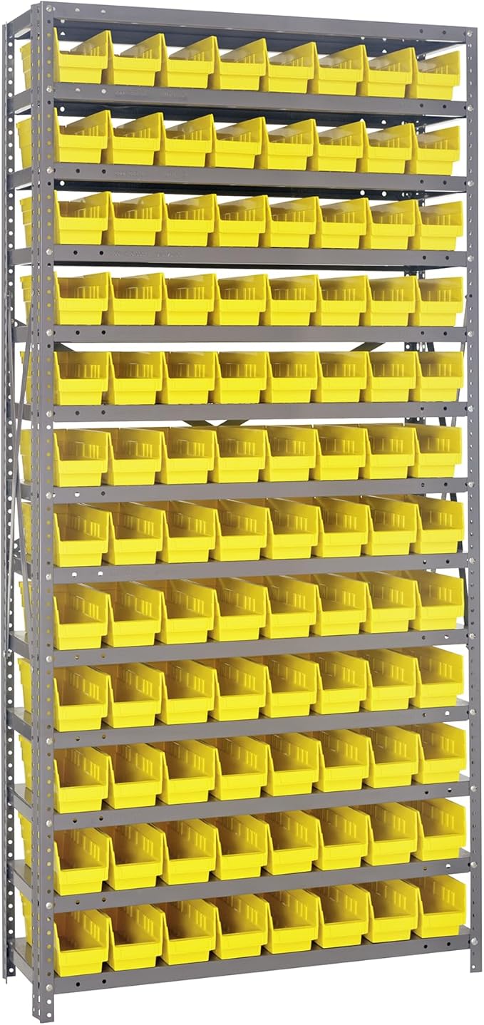 Quantum Storage Systems 1875-103YL Steel Shelving Unit with 4" Shelf Bins, 18" D x 36" W x 75" H, Yellow
