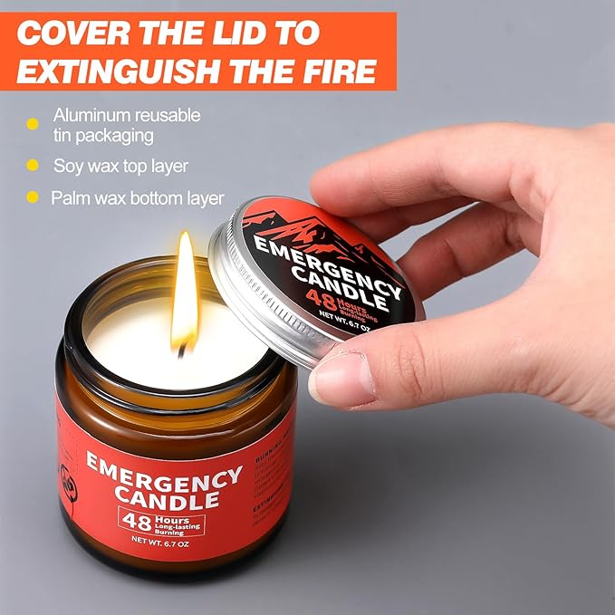 Chuarry Emergency Candles for Power Outage 48 Hours Long Burning Survival Candles Soy Wax for Emergency Winter Storm Camp Essentials