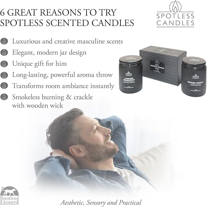Mens Candle 2 x 8oz Pack Smoked Vanilla and Lavender Cedarwood Scents