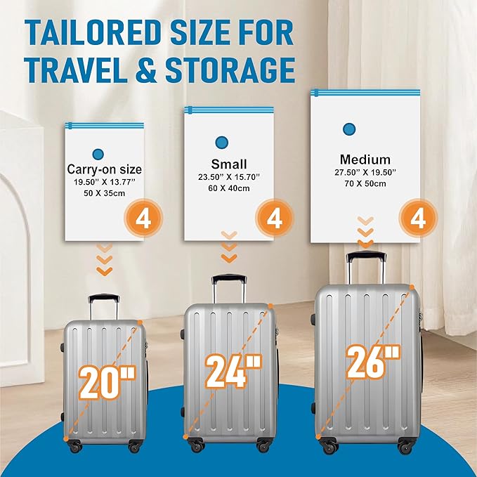 Travel Vacuum Storage Bags with Rechargeable USB Air Pump, Space Saver Vacuum Seal Bags for Luggage, Sealer Compression for Clothes, Comforters, Blankets, Bedding, 12 Combo
