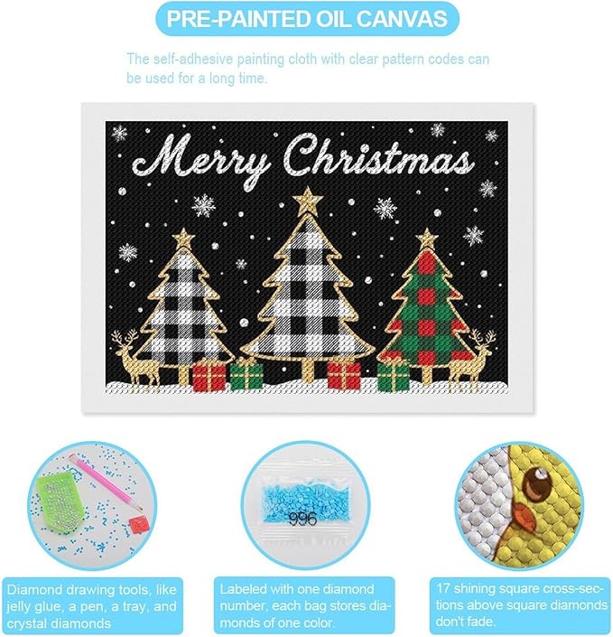 AIVKIEJK Diamond Painting Kits for Adults - Merry Christmas Tree Holiday Painting DIY 5D Full Drill Diamond Dots Paintings with Diamonds Gem Art and Crafts Home Decor 8"x12"