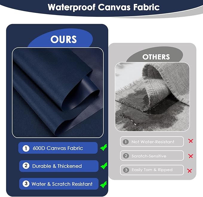 Waterproof Canvas Fabric by The Yard 60" W 600 Denier PVC Backing Water Repellent Polyester Upholster Fabric Material for Indoor Outdoor Marine Awning Tent Craft DIY(1 Yard, Dark Blue)