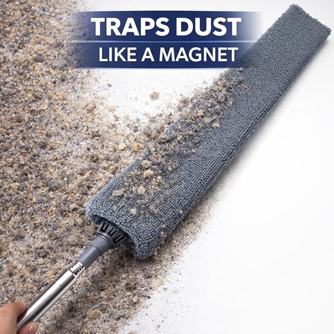 Retractable Gap Dust Cleaner with Extension Pole, Cleaning Tools with 3 Microfiber Dusting Cloths, Extendable Long Handle Duster for Cleaning Under Refrigerator Furniture Appliance
