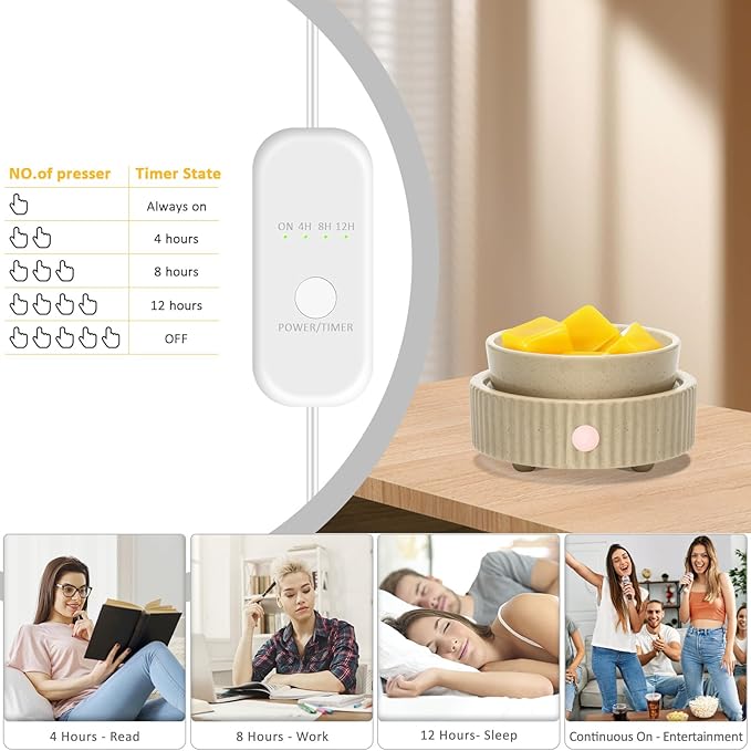 Wax Melt Warmer with 4 Timer & PTC Heating- Ceramic Fragrance 3-in-1 Oil Burner Electric Candle Wax Melter for Home Office Bedroom Fragrance, Home Décor and Gift Choice
