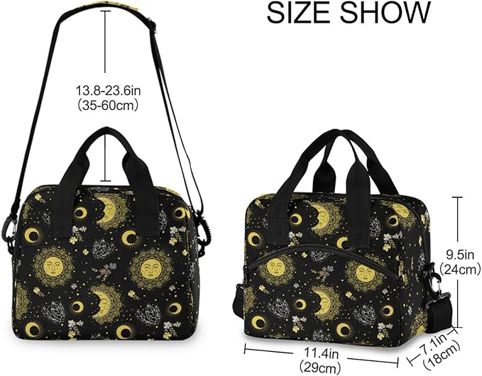 CBBYY Moon Star Mystic Sun Face Lunch Bags for Women Men, Reusable Insulated Lunch Box, Adjustable Shoulder Straps Tote Lunch Bag for Work Picnic School