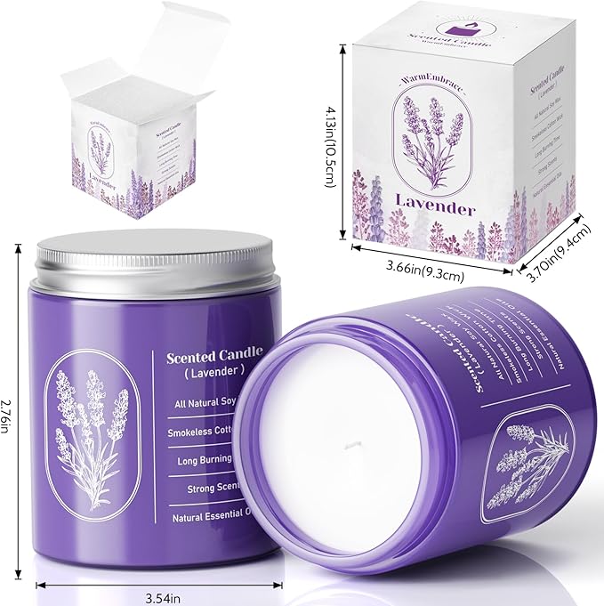 WarmEmbrace Lavender Scented Candles for Women, 7.5 oz Highly -Scented Soy Candle for Home Scented, Birthday Valentines Gifts for Mom & Girlfriend, Housewarming Gift