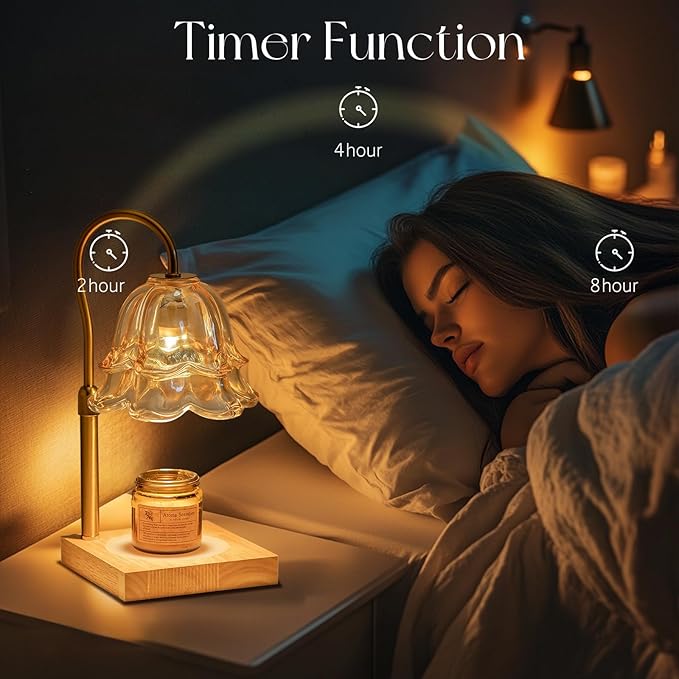 Candeldo Candle Warmer Lamp with Timer: 7 Colors LED Changing Flower Candle Warmers with 2 Blubs Dimmable Wax Melt Home Decor Birthday Mom Birthday Gift for Women