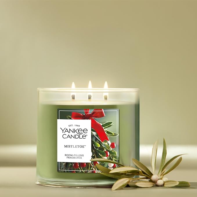 Yankee Candle Mistletoe, Scented Candle, 14.5oz 3-Wick Candle Jar with up to 40 Hours Burn Time