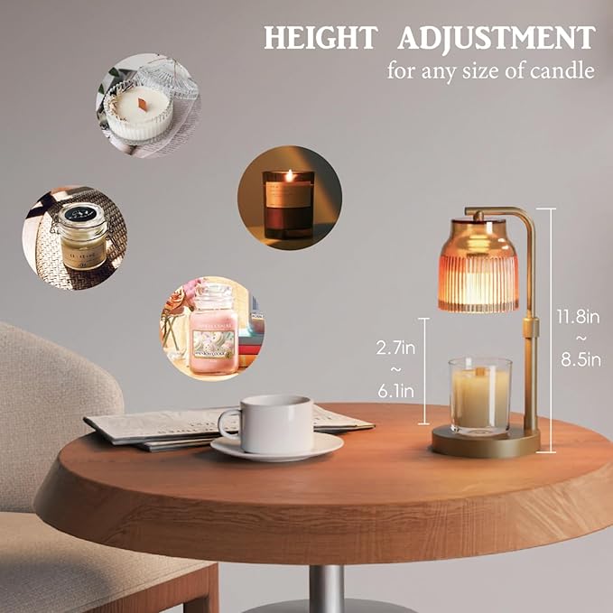 Candle Warmer Lamp with Timer Dimmer,Adjustable Height with 2 Bulbs,Birthday Gifts for Women,for Jar Candles Home Decor,Gold