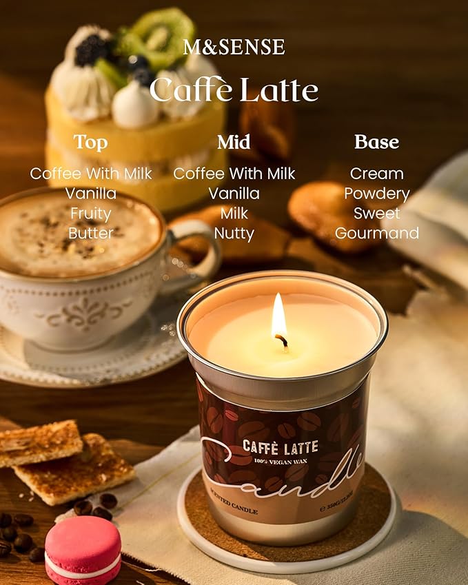 M&SENSE Coffee Candles Latte Scented, Soy Wax 12.3oz 75 Hours Long Lasting Clean Burn, Stress Relief Aromatherapy Gifts for Coffee Lovers, Cozy Winter Holiday Home Decor