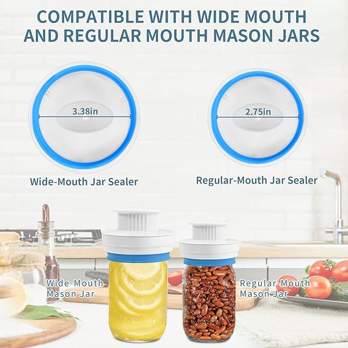 Upgraded Mason Jar Canning Sealer Kit - Sealer Set with Hoses Compatible with FoodSaver Vacuum Sealers - For Wide Mouth and Regular Mouth Jars (White)