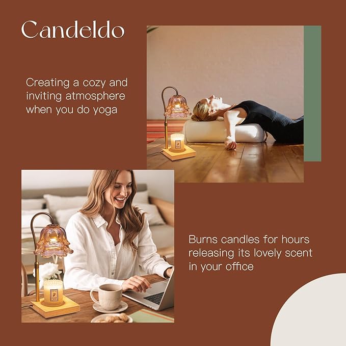 Candeldo Candle Warmer Lamp with Timer: Flower Gold Candle Lamps Height Adjustable Wax Melt House Warming Gifts New Home Decor Mothers Day Birthday Gift for Women Mom
