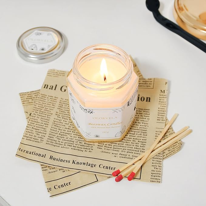 Jar Beeswax Candles-100% Natural Pure Beeswax Candles,5oz Unscented Beeswa Candle,Up to 30 Hours Burn Time, Bees Wax Candles for Decor,Party,Christmas (White, 1 Pack)
