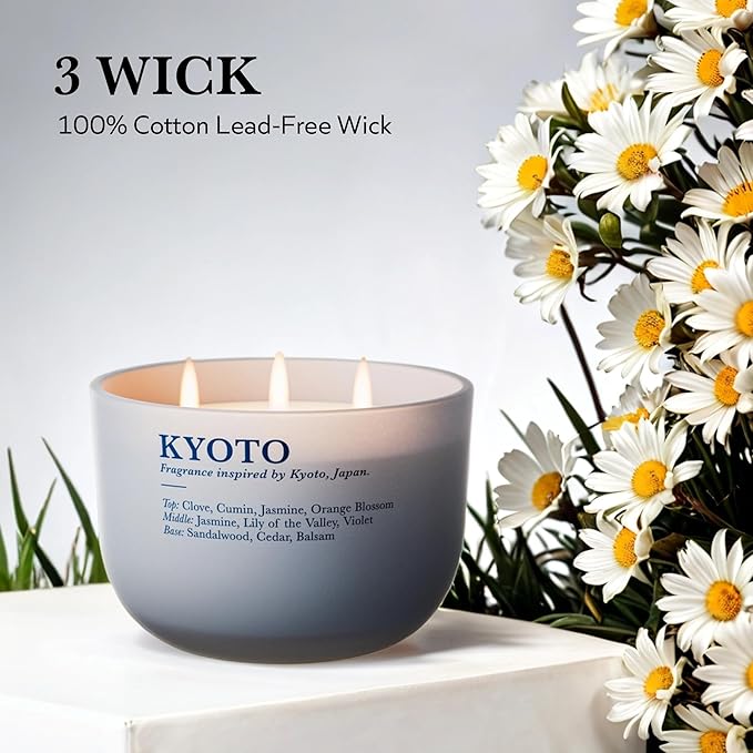 Sandalwood Jasmine Scented Candle, 3 Wicks, 16 oz Soy Wax, Natural Candles Non Toxic for Home Scented, Large Candle Gift for Women & Men, Long Lasting Slow Burning Aromatherapy Candles for Home Decor