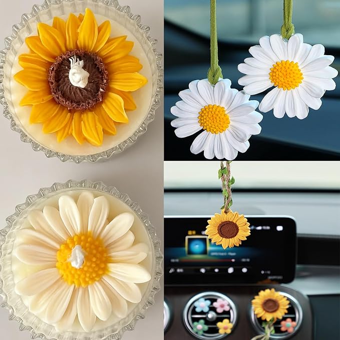 54Pack Silicone Flower Mold for Candles Set, 4pack Daisy Sunflower Molds with 50 Wicks for Handmade Soaps, Bath Bombs, Resin,Gift Making for Valentine and Mother's Day