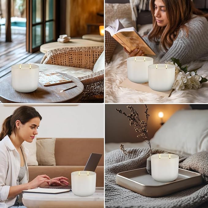 2-Pack Citronella Candles in White Ceramic Jars - 2 Cotton Wicks, Citronella Oil with Elegant White Pillar Design Perfect for Outside Patio, Camping & Garden, Summer Gifts for Indoor Home