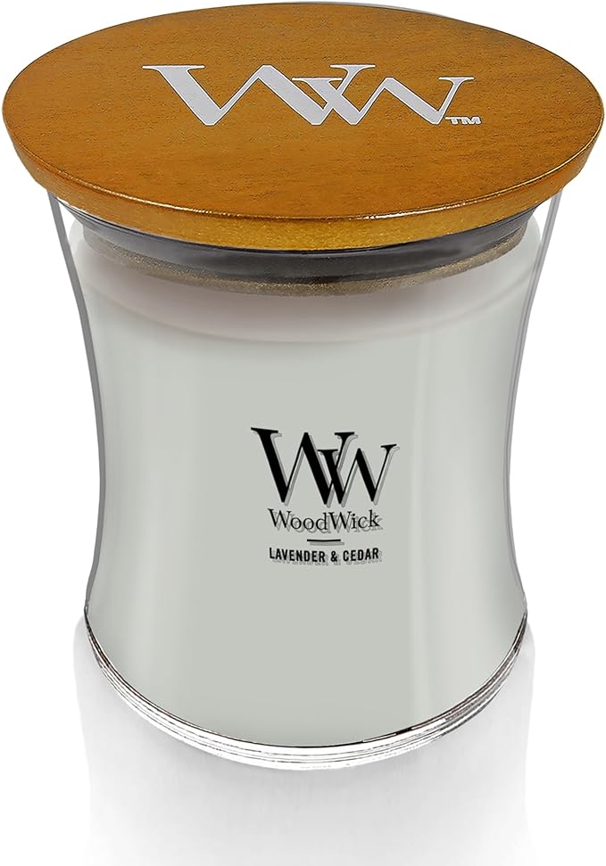 WoodWick Lavender & Cedar Holiday Candle Gifts for Women and Men, 9.7 oz Medium Hourglass Candle with Crackling Wick