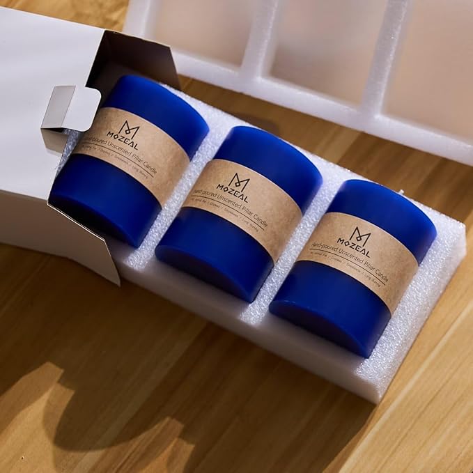 MOZEAL 3" x 4" Hand-Poured Unscented Candle, Dripless Pillar Candle Set of 3, Long Clean Burning, Approx 72 Hours Burn Time, Rustic Country Style, Wedding, Winter, Home Decor, Royal Blue
