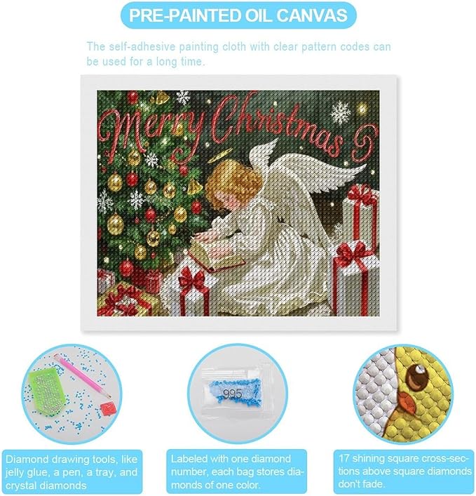 AIVKIEJK Diamond Painting Kits for Adults - Merry Christmas Angel Welcome Painting DIY 5D Full Drill Diamond Dots Paintings with Diamonds Gem Art and Crafts Home Decor 16"x20"