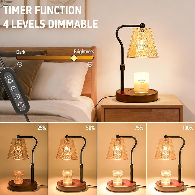 Candle Warmer lamp with Timer Dimmer,Electric Candle Warmer, Vintage Flower Lotus lamp,Compatible with Various Candles, Gifts for Mom Women,Candle Lamp for Bedroom Home Decor (Amber-Retro)