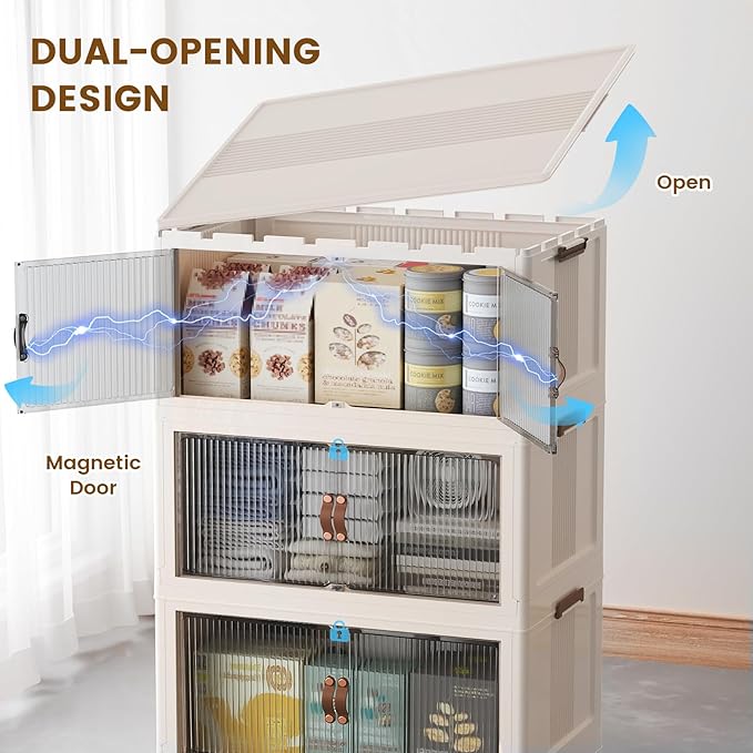 SAILUN 158Gal/635Qt Extra Large Stackable Storage Bins Folding Collapsible Storage Bins with a Lid, Closet Organizers and Storage Blush White 28" W x 17" D x 75" H