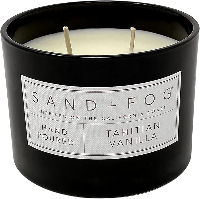 Sand + Fog Scented Candle -Tahitian Vanilla – Additional Scents and Sizes – 100% Cotton Lead-Free Wick - Luxury Air Freshening Jar Candles - Perfect Home Decor – 12oz