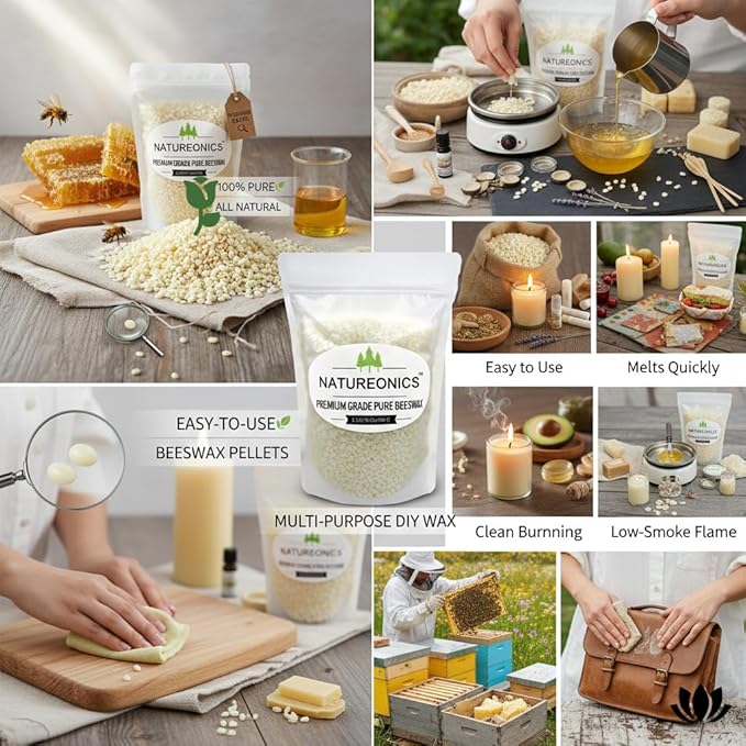 Beeswax Pellets 2 lb, Beeswax Pastilles, Triple Filtered Beeswax, Beeswax for Candle Making, Natural Beeswax for Beeswax Wraps & Pine Resin Food Wraps, Wax for Candle Making, Stamps & DIY Projects.
