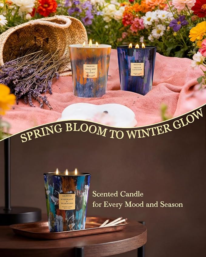 M&SENSE Large 3-Wick Coconut Vanilla Scented Soy Candle, 35oz 150 Hours Non-Toxic, Spring Candles Party Essential Spa Home Fragrance & Decor