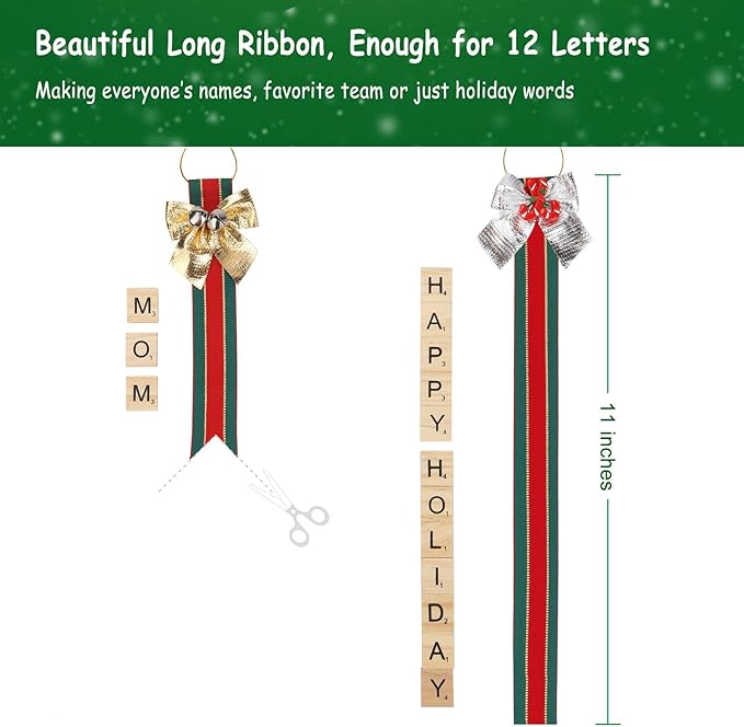 Christmas Ornaments Tree Decorations Personalized Crafts for Girls Adults Kids Kit DIY Ribbon Letter Tiles Bells Rustic Stockings Name Tags Hanging Xmas Decor for Gifts Wreath Room Holiday