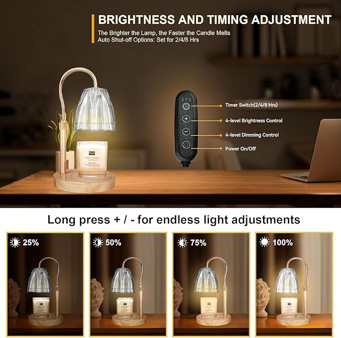 TOACSUCP Candle Warmer Lamp with 3 Bulbs, Adjustable Height Dimmable Candle Warmer with Timer, Compatible with Large Jar Candles, Candle Lamp with Charming Gift Box for Her/Him