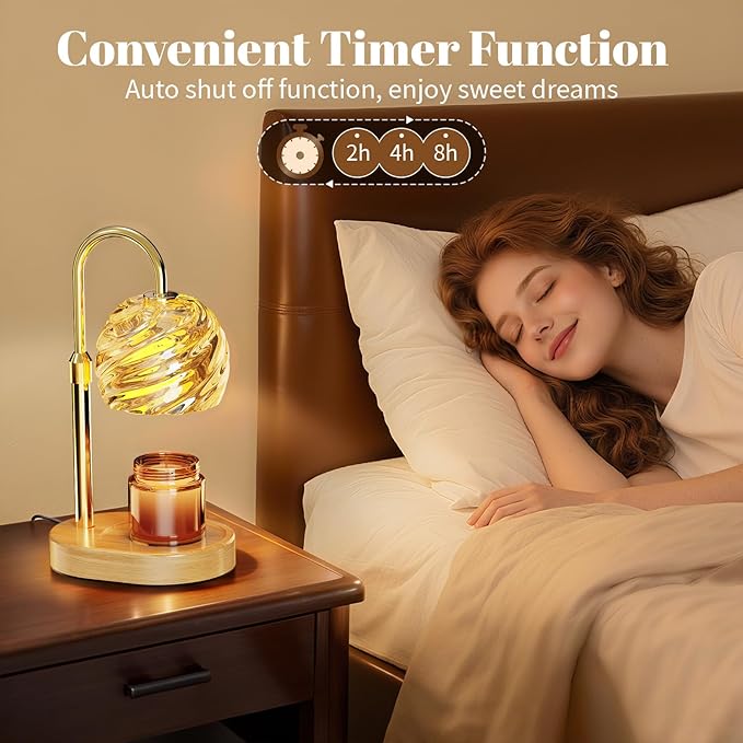 Candle Warmer Lamp with Timer Dimmer, Electric Candle Warmer with Adjustable Height for Home Decor, Office, Valentines Birthday Gifts for Women Men Mom, Wax Melter for All Jar Sizes, 2Bulbs, Gold