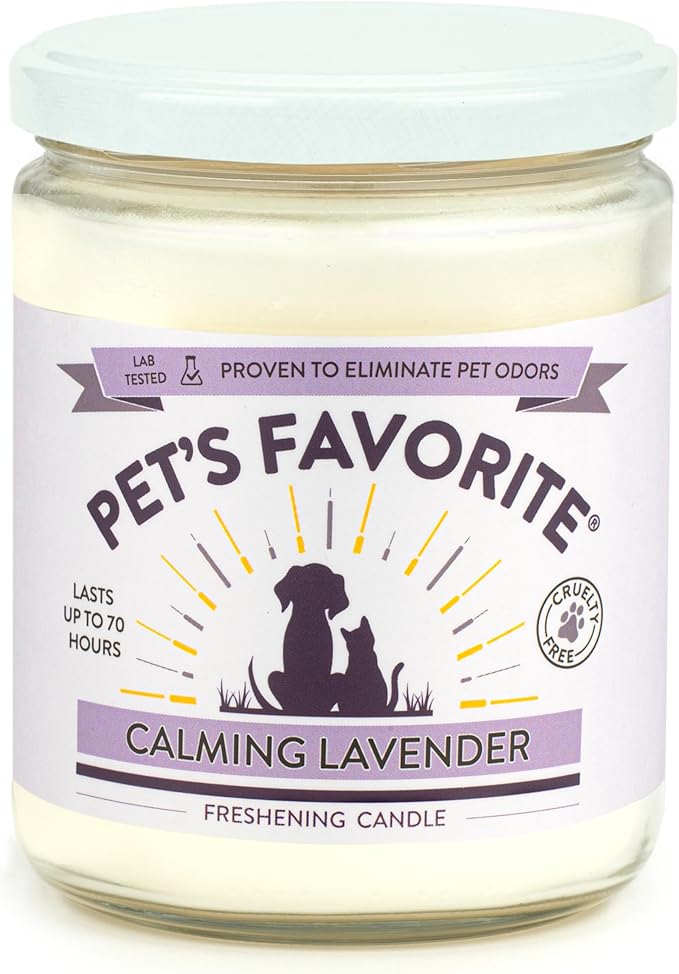 Pet's Favorite Calming Lavender Pet Odor Candle, Clean Burning, Long Lasting Scented Candles with a Natural Fiber Wick and 70 Hour Burn Time, Pack of 1