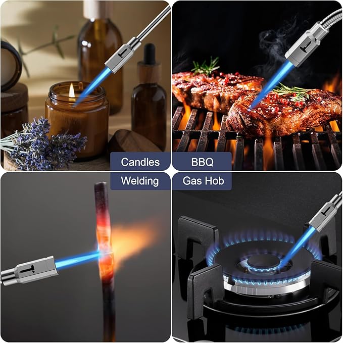 TONYFUL Butane Lighter Long Neck Torch Lighter 2 Pack, Jet Flame Windproof Lighter with Visual Fuel Window, Refillable Lighters for Candle, Camping, Fireplace, BBQ(Fuel Not Included)