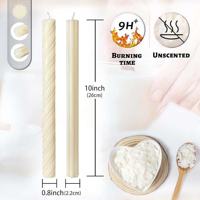 Dripless Unscented Ivory Yellow Spiral Taper Candles Smokeless Long Lasting Burn 10 Inch Elegant Roman Column Candlesticks for Home Décor Holiday Gift,Set of 6