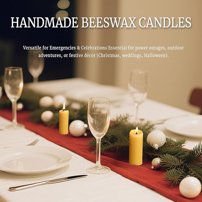 32Packs Natural Beeswax Pillar Candles-8 Hour Clean Burning,1.3 x 3.5 inch Small Unscented Candles，Smokeless Bees Wax Candles for Emergency,Home Decor,Wedding