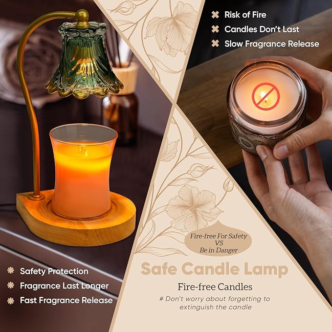 Candle Warmer Lamp with Timer,Dimmable Electric Fragrance Wax Warmer,Elegant Home Decor Melt Warming Heater As Best Birthday Gifts for Women mom(Golden-Green)