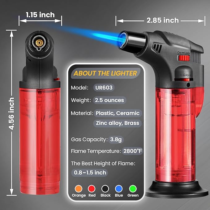 Torch Lighters 5 Pack Butane Refillable Jet Flame Torch Lighter Multi Utility Lighter Blow Windproof Torch for Candle Fireplace Camping Grill BBQ(Fuel Not Included)