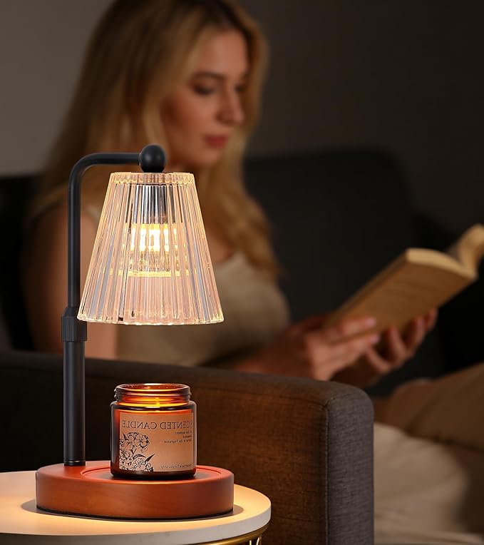 Candle Warmer Lamp with Timer Dimmable, Wooden Electric Wax Melt Warmer for Jar Candles,2 Bulbs, No Flame Candle Warmer Lamp Birthday Gifts for Women Mom,House Warming Gifts,Height Adjustable