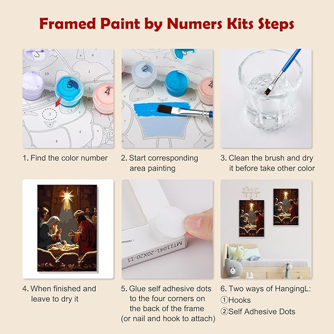 MOGTAA Christmas Paint by Numbers Kit for Adults Beginners with Frame, Jesus Nativity Adult Paint by Number Kits on Canvas with Easel, Easy DIY Oil Painting Kits for Home Decor, 8x12in