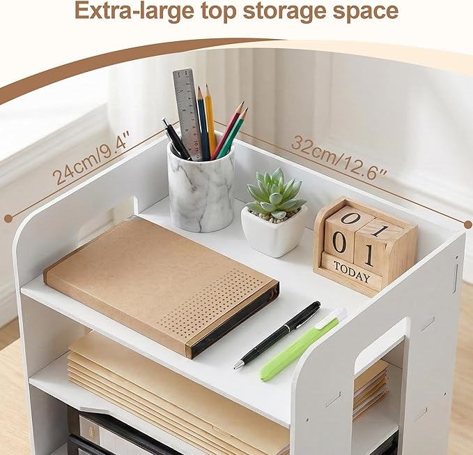 Desk Organizer, 3-Tier File Organizer for Desk with Drawer, Letter Tray Paper, Desktop Document Sorter for Letter, File Folder Holder for Office, Home or School- White MLT002W3